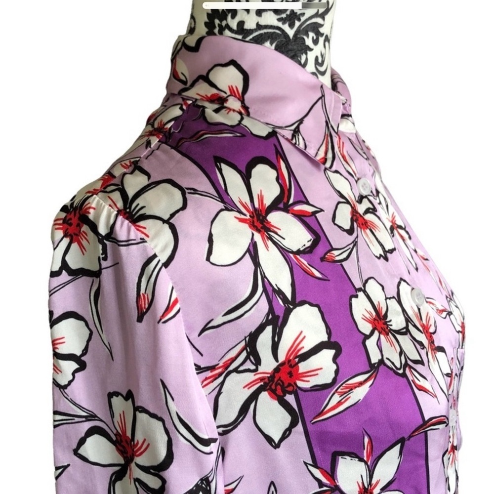 Marc Aurel Woman’s Purple Floral Button Down Blouse | Size 40 - Picture 2 of 8